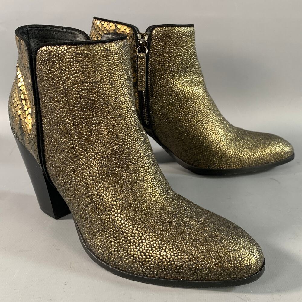 GIUSEPPE ZANOTTI Size 10.5 Gold Black Leather Textured Boots